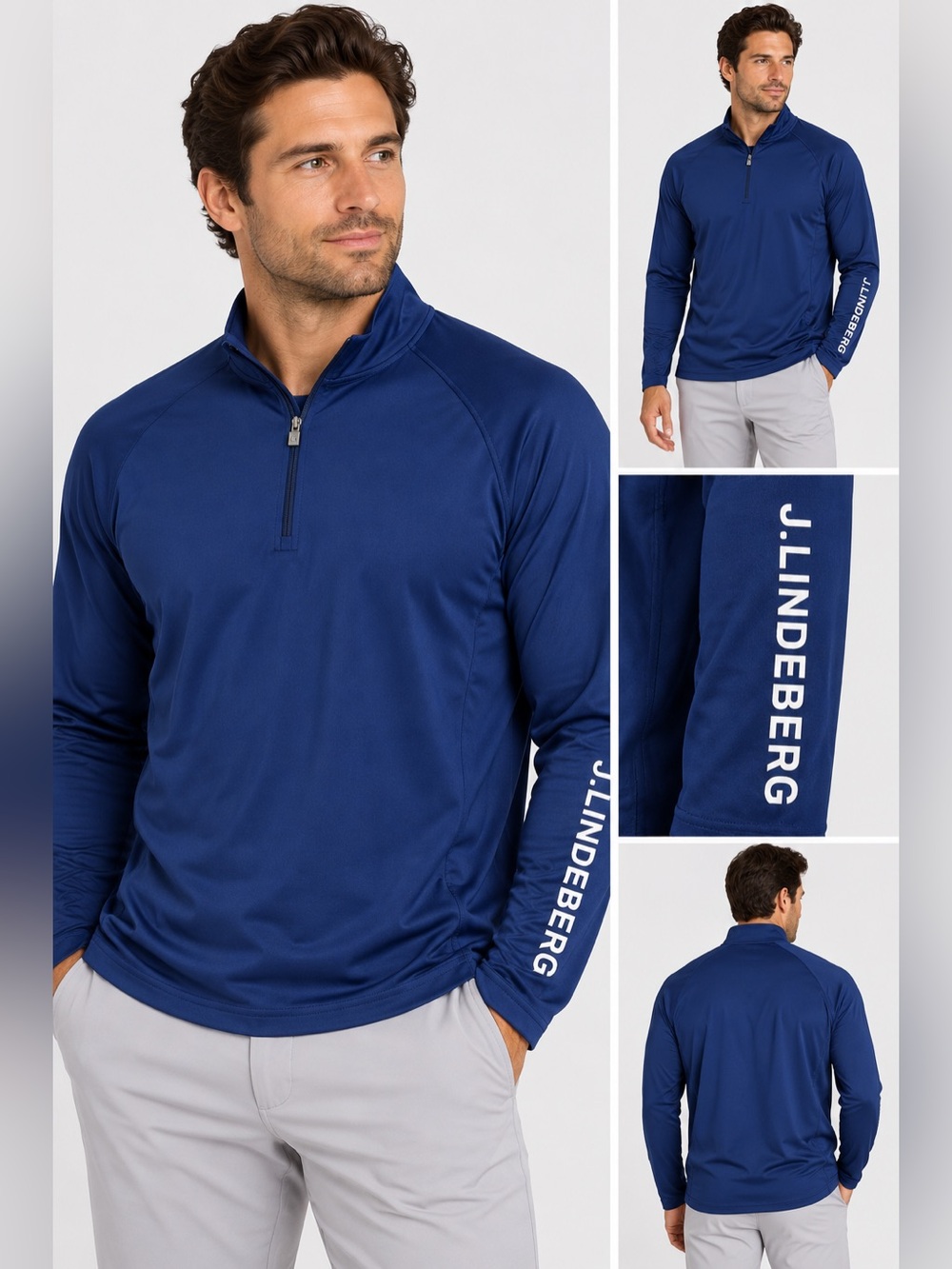 J.Lindeberg Aello Soft Compression Shirt XL Blue Mock Neck Golf Athletic Base...